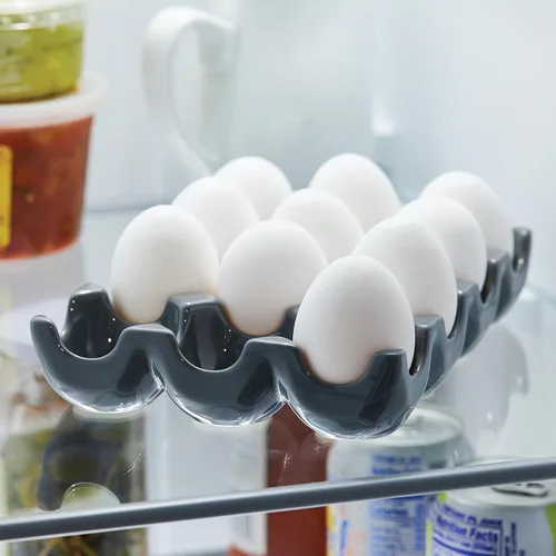 Miniatura 10 de Rachael Ray Bandeja/Soporte para huevos de cerámica de esmalte sólido, 12 tazas, gris oscuro