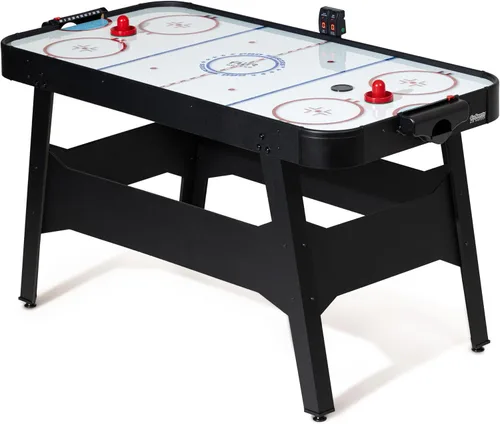GoSports Mesa arcade de hockey de aire de 54 pulgadas para niños y adultos, roble o negro, incluye 2 empujadores, 3 discos, motor de CA y marcador