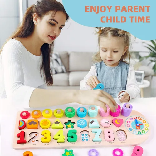Miniatura 7 de QZMTOY Juguetes Montessori de aprendizaje educativo preescolar para niños, rompecabezas para niños pequeños, clasificador de formas de números, Arco