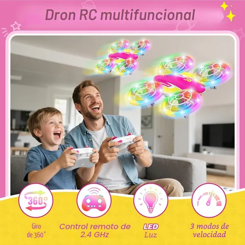 Miniatura 2 de Dron LED RC para niños de 6 años en adelante, regalo de Navidad y cumpleaños para niños y niñas con baterías remotas, voltereta de 360°, modo