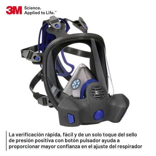 Miniatura 2 de 3M Secure Click Respirador reutilizable de cara completa con lente grande, diafragma de habla y comprobación de sellado de botón, FF-803