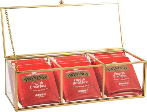 Miniatura 8 de Feyarl Caja de té de vidrio dorado, organizador de exhibición de concha de mar, cosméticos, encimera, caja de frascos, almacenamiento de joyas
