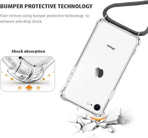 Miniatura 5 de Funda cruzada para iPhone SE 2/3, correa de cordón ajustable transparente para el cuello para mujer para iPhone 7/8, funda de teléfono TPU suave a