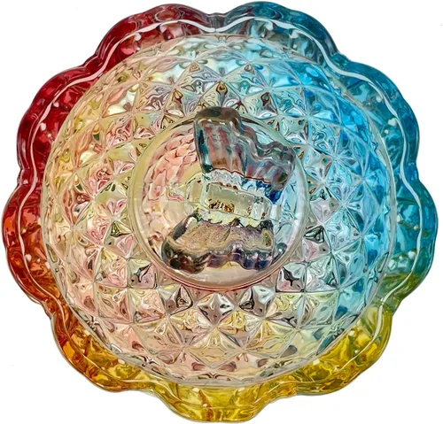 Miniatura 6 de Tarro de almacenamiento de barril de caramelo de cristal colorido tarro de almacenamiento de galletas de lujo en relieve bote de buffet con tapas