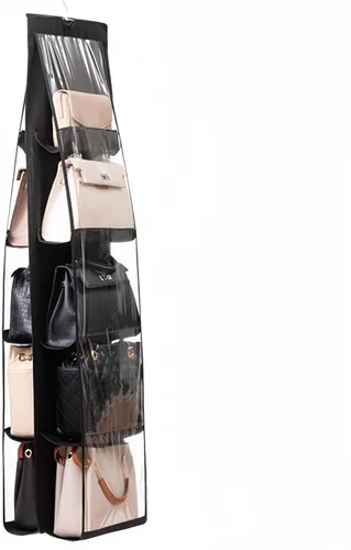 Miniatura 17 de HAN SHENG Organizador transparente para bolsos y bolsos, con 6 bolsillos, almacenamiento para colgar bolsas, estante colgante que ahorra espacio