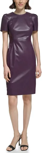Miniatura 3 de Calvin Klein Faux Leather Short Sheath Dress with Short Sleeves