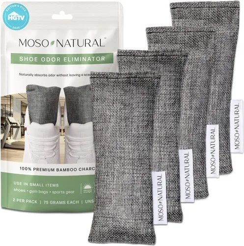 Moso Natural Insertos desodorantes para zapatos, absorbente de olores de carbón para zapatos, desodorante para bolsas de gimnasio y botas,