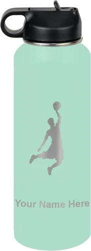 Miniatura 79 de LaserGram Botella de agua personalizada, hombre haciendo slam dunk de baloncesto, de acero inoxidable, de doble pared con aislamiento al vacío