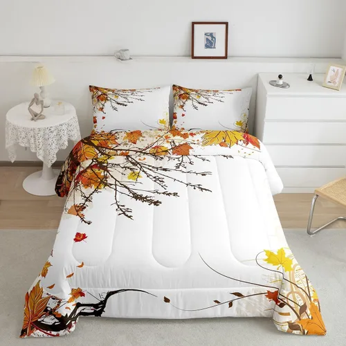 Miniatura 16 de Erosebridal Edredón de Halloween, edredón de otoño con hojas de plumón para dormitorio, decoración de sala de estar, farol de calabaza, juego