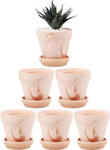 Macetas de terracota con platillo, paquete de 6 macetas pequeñas de cerámica de arcilla de terracota de 4 pulgadas, ideal para cactus y suculentas
