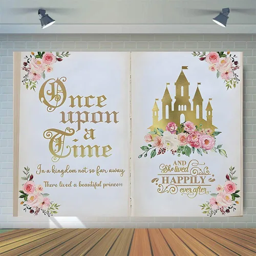 Miniatura 3 de Once Upon a Time - Castillo dorado de cuento de hadas con flores rosadas, perfecto para sesiones temáticas de princesa, baby showers, cumpleaños