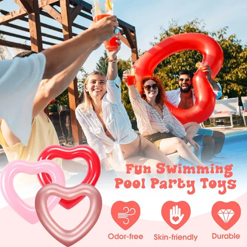 Miniatura 2 de Zhanmai 3 Pcs Inflatable Heart Pool Float 47.3 x 39.4 Inch Swim Heart Shaped Pool Rings for Adults Water Floatie Summer Swimming Tube for Beach