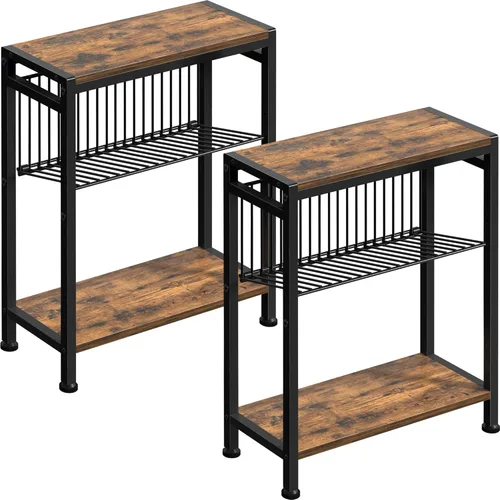 Miniatura 15 de Mesa auxiliar pequeña para espacios pequeños, mesa auxiliar estrecha de 3 niveles con portarevistas, mesita de noche delgada, mesa delgada para Gris