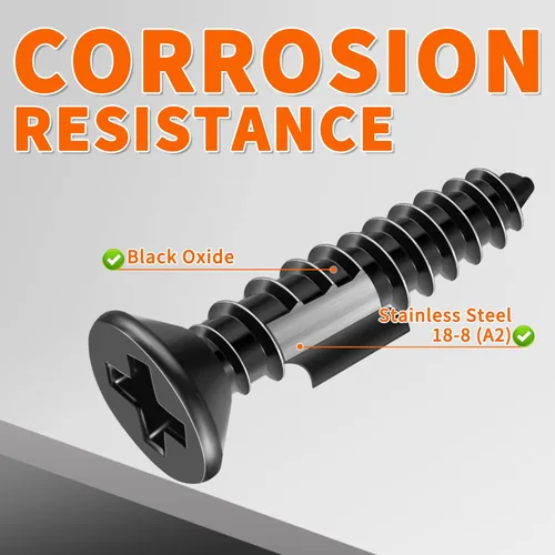 Miniatura 3 de 100 PCS tornillos para madera de acero inoxidable 18-8 (A2) #10 x 5/8 pulgadas, n.º 10 x 0.63'' cabeza plana con revestimiento negro, tornillos
