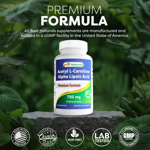 Miniatura 5 de Best Naturals Acetil L-carnitina y ácido alfa lipoico 750 mg 120 cápsulas (120 unidades (paquete de 3))