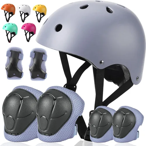 Miniatura 8 de Conjunto de casco de bicicleta para niños pequeños con rodilleras, casco de ciclismo ajustable para niño y niña, equipo de protección