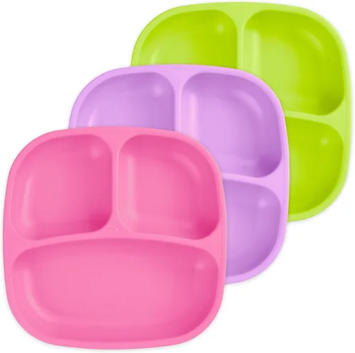 Miniatura 60 de Re-Play Platos para niños pequeños con divisores, 3 compartimentos de pared profunda, platos divididos para niños con 3 tapas, aptos