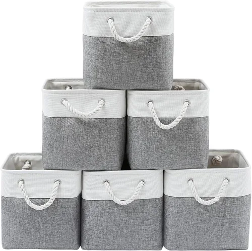 Miniatura 7 de MidmmVick Contenedores de Almacenamiento Cúbicos de 13 x 13 Pulgadas, Paquete de 6 Contenedores de Tela Plegables Extra Grandes con Cuerdas, Cubos
