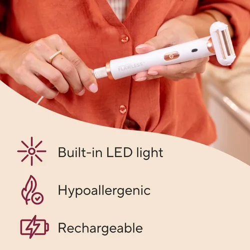 Miniatura 10 de Finishing Touch Flawless Legs, Maquinilla de Afeitar Eléctrica para Mujeres, Removedor de Vello de Piernas con Cabezal Pivotante y Luz LED