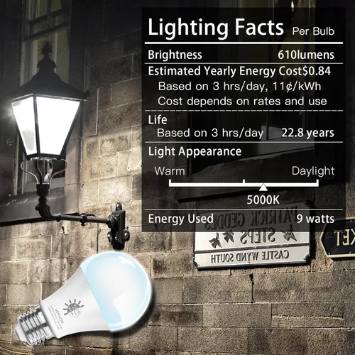 Miniatura 6 de Gonhom - Paquete de 4 bombillas LED de anochecer a amanecer para exteriores, bombillas de 5000K-luz de día de anochecer a amanecer, 720 lúmenes, 9W