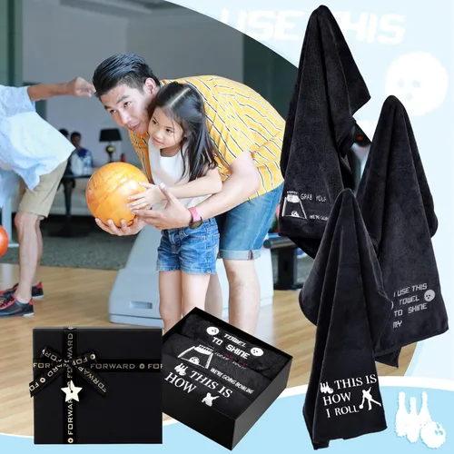 Miniatura 4 de Newwiee 3 toallas de boliche divertidas de Navidad con caja de regalo, toalla de boliche bordada, accesorios de regalo para hombres, papá, novio