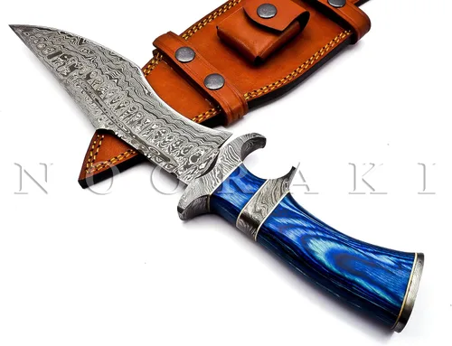 Miniatura 8 de NOORAKI - Cuchillo Bowie de 15" de damasco con vaina Cuchillo de caza hecho a mano - Cuchillos Bowie de hoja fija larga - Ideal para Azul