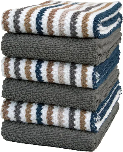 Miniatura 13 de Toallas de cocina de 16 x 26 pulgadas, paquete de 6 paños de cocina grandes de algodón, diseño de rayas de palomitas de maíz, altamente absorbentes