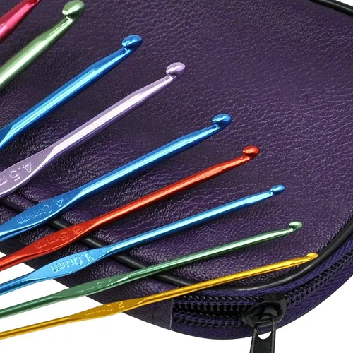 Miniatura 2 de 22 ganchos de ganchillo con mango de aluminio mixto, agujas de tejer ergonómicas con estuche, multicolor, hilo para manualidades