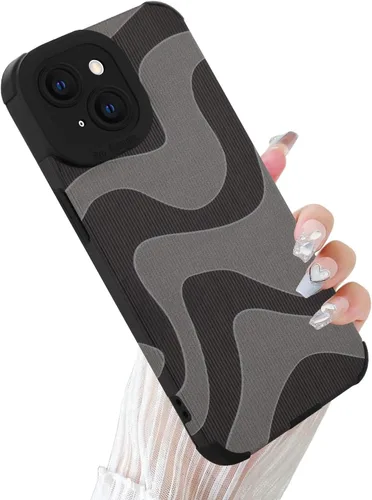 Miniatura 48 de Funda Wlxee para iPhone 15 Pro Max con patrón de ola, TPU suave con parachoques, cuero PU, diseño de cebra lindo para mujeres y niñas - Negro Gris
