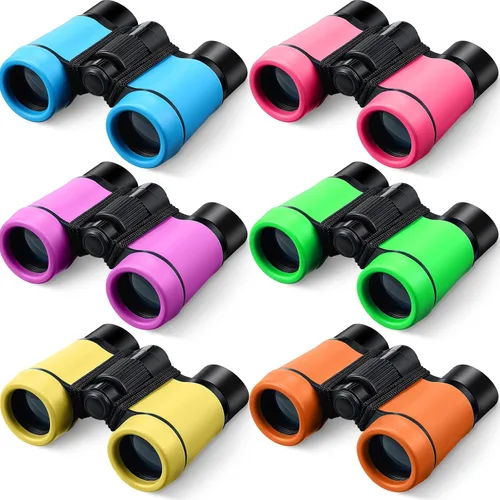 Miniatura 7 de Paquete de 6 prismáticos para niños de 3 a 12 años, binoculares a prueba de golpes, regalo al aire libre, caza, telescopio pequeño plegable