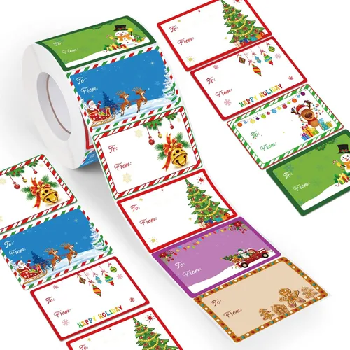 Miniatura 9 de Zonon 720 Piezas Etiquetas Autoadhesivas para Regalos de Navidad Etiquetas de Nombre Kraft de Navidad Pegatinas Kraft Natural de Navidad Etiquetas