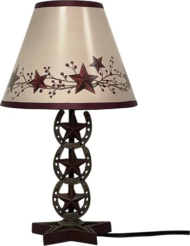 SnS Cowboy Western Horseshoe Vintage Lámpara de mesa de resina pintada a mano, decoración del hogar, lámpara de herradura de estrella de Navidad