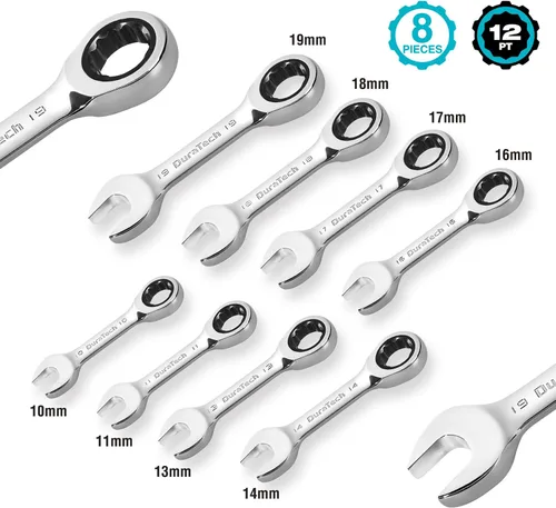 Miniatura 2 de DURATECH Stubby - Juego de llaves combinadas de trinquete, métricas, 8 piezas, 10, 11, 13, 14, 16, 17, 18, 0.748 in, acero CR-V, con bolsa