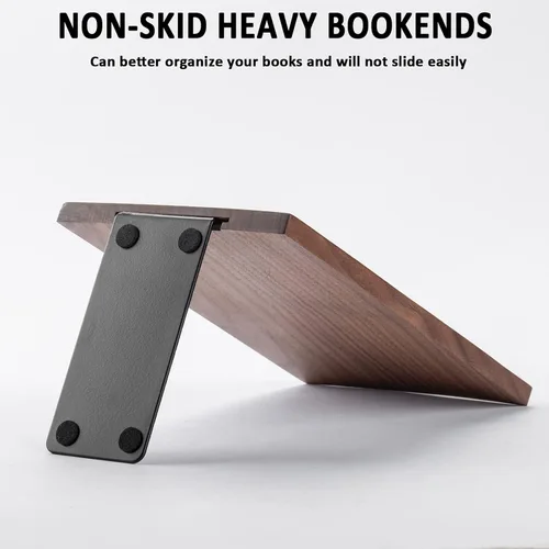 Miniatura 5 de Muso Wood Extremos de libros hechos a mano de nogal, sujetalibros antideslizantes para estantes, extremos grandes y resistentes para libros pesados