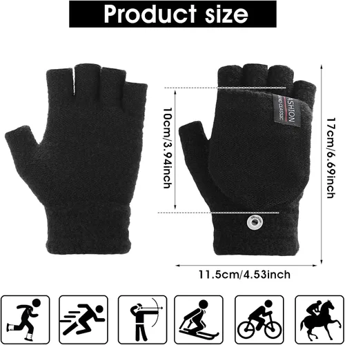 Miniatura 19 de THINP Guantes sin dedos para mujeres y hombres, guantes de invierno, guantes de lana cálida de punto sin dedos con tapa, guantes convertibles