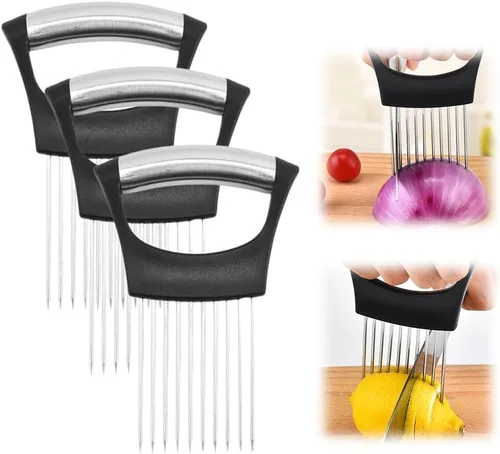 Miniatura 2 de Soporte de cebolla mejorado para rebanar, cortador de cebolla de limón de acero inoxidable para rebanar, cortador de verduras para patatas y Redonda