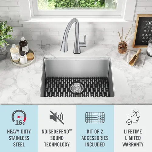 Miniatura 2 de DELTA FAUCET Delta Lenta 953034-24SL-SS - Fregadero de cocina de acero inoxidable calibre 16 de 24 pulgadas con accesorios, color satinado