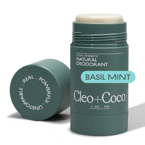 Cleo+Coco - Bálsamo desodorante extra fuerte, albahaca menta (2.2 onzas), desodorante natural sin aluminio para mujeres y hombres con 5X