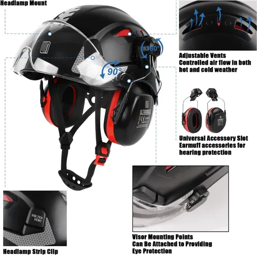 Miniatura 4 de UM ULTRAMAXX Casco de seguridad para casco duro y protección para los oídos, aprobado por ANSI Z89.1, kit de casco de trabajo ligero ventilado