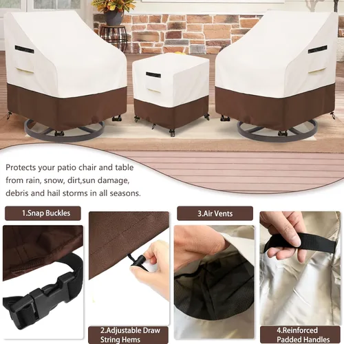 Miniatura 4 de Cubiertas para juego de muebles de patio Aacabo para 3 piezas de bistró al aire libre, cubierta impermeable 100% para muebles de exterior para 2