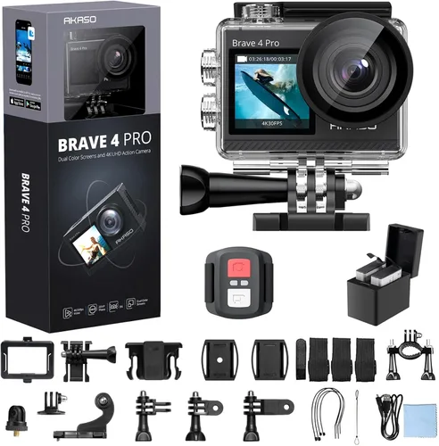 Miniatura 14 de AKASO Brave 4 Pro 4K30 Cámara de acción con tarjeta MicroSD U3 de 64 GB, cámara impermeable subacuática de 131 pies con pantalla táctil EIS Control