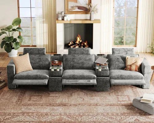 Miniatura 34 de Sofá reclinable eléctrico de 102.8 pulgadas con reposacabezas, sofá reclinable modular Cloud de gran tamaño con mesa, cajón de almacenamiento, Blanco