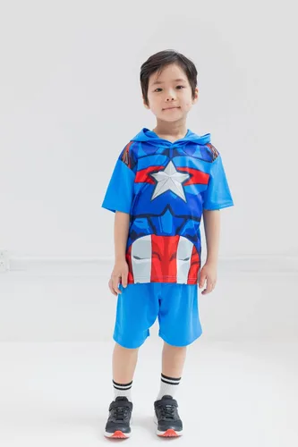 Miniatura 2 de Marvel Vengadores Spider-Man Capitán América Hulk Thor camiseta atlética y pantalones cortos de malla conjunto de niños pequeños a niños grandes