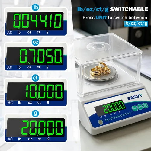 Miniatura 3 de Báscula de laboratorio 17.64 oz x 0.00 oz Escala científica g/oz/ct/lb Balanza analítica electrónica digital de alta precisión para joyería, cocina