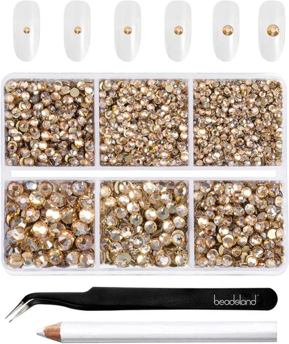 Miniatura 18 de BEADSLAND 4300 piezas de diamantes de imitación con parte plana, diamantes de imitación transparentes para uñas, gemas de cristal redondas