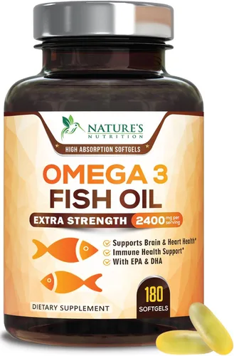 Suplementos de aceite de pescado Omega 3 – 2400 mg de aceite de pescado por porción – Omega-3 de triple fuerza con ácidos grasos EPA y DHA – Apoyo