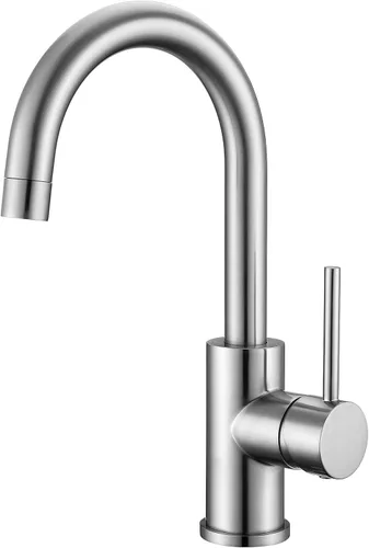 Miniatura 9 de Grifos de barra de un solo agujero, mini grifos de fregadero de cocina de oro cepillado, grifos de fregadero de barra húmeda moderna de acero