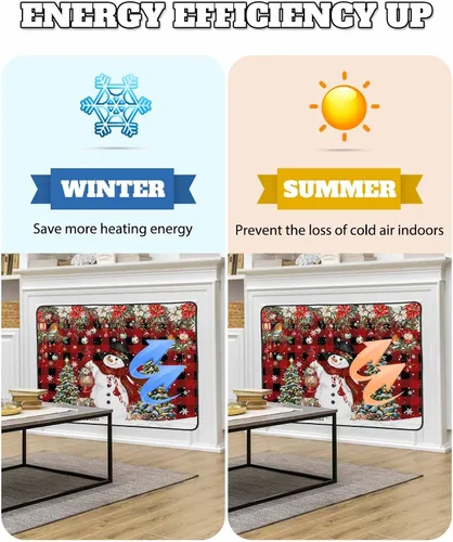 Miniatura 33 de Cubierta magnética azul para chimenea, detiene la pérdida de calor, pantalla de chimenea para interiores, bolas de gnomos de Navidad, árbol de copo