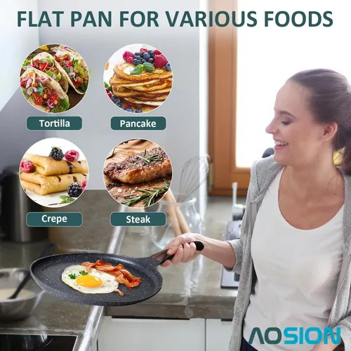 Miniatura 4 de AOSION Sartén antiadherente para crepas de 11 pulgadas, sartén para crepé de cerámica, sartén para tortillas para panqueques, tortillas, huevos
