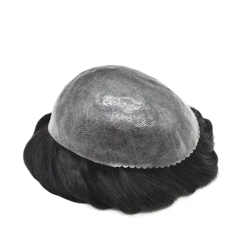 Miniatura 5 de Mens Toupee Hair System para hombres Piezas de pelo Sistema de reemplazo Poly Skin Toupee para hombres Protesis Capilar Para Hombre 6X8#1 Jet Black